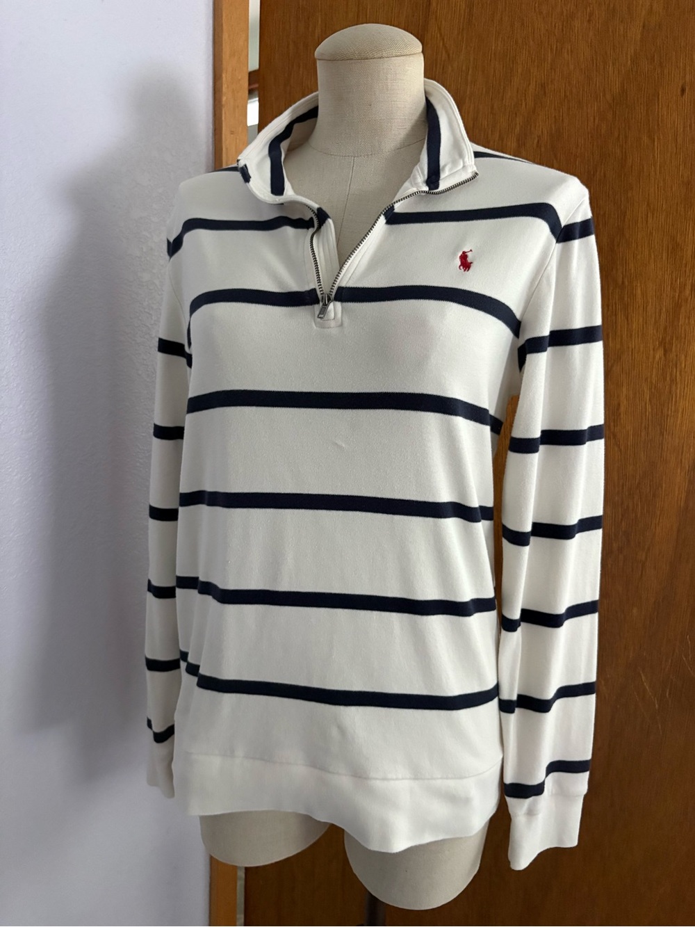 POLO RALPH LAUREN Boys sz XL 18-20 White Blue Striped Quarter Zip Long Sleeve - Picture 8 of 12